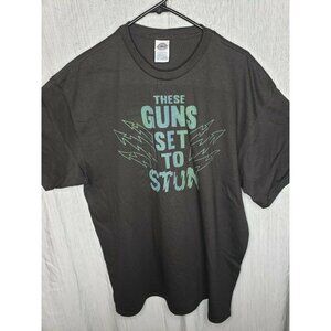 Men's Black Cotton T-Shirt XL | "These Guns Are Set to Stun" Funny Tee